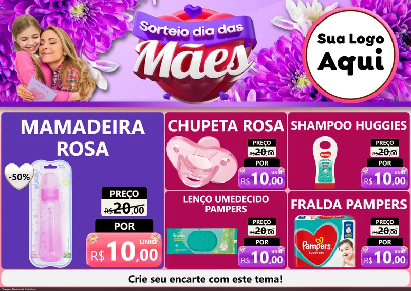 Modelo de Encarte para Encarte A4 Horizontal com o tema Sorteio Dia das Mães para Bebês
