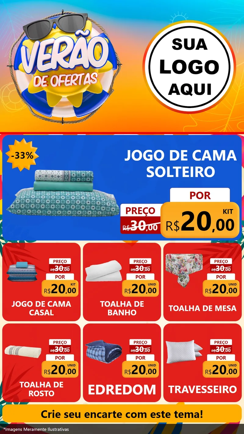 Modelo de Rede Social para Stories com o tema Verão de Ofertas para Cama, Mesa e Banho