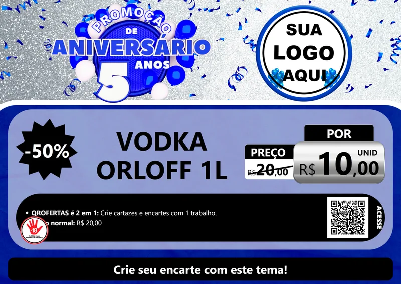 Modelo de Cartaz para Cartaz A4 Horizontal com o tema Promoção de Aniversário - 5 Anos para Distribuidora de bebidas