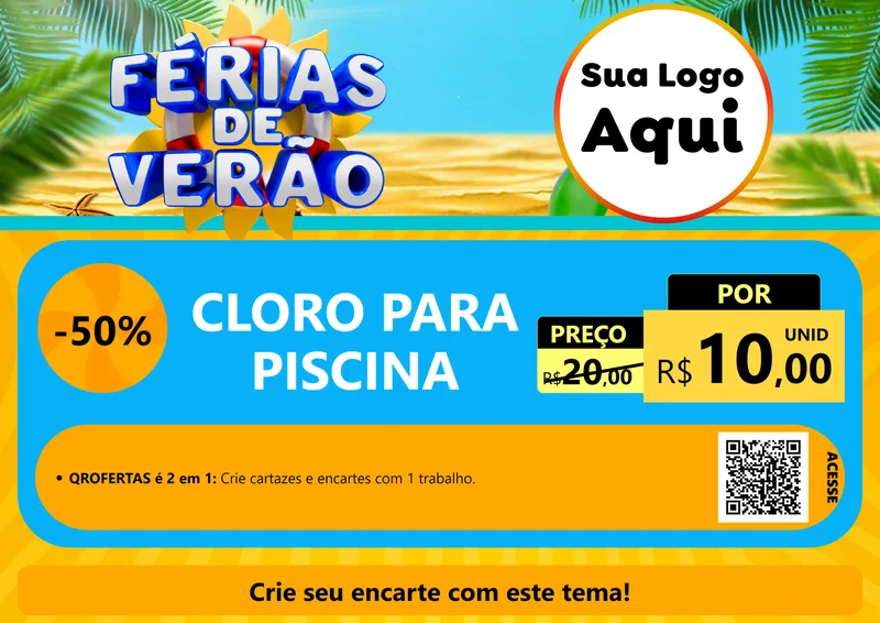 Modelo de Cartaz para Cartaz A4 Horizontal com o tema Férias de Verão para Produtos para Piscina