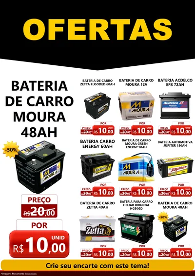 Modelo de Encarte para Encarte A4 Vertical com o tema Ofertas Preto e Vermelho Cartaz para Baterias Elétricas