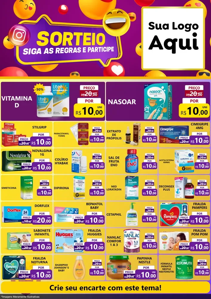 Modelo de Encarte para Encarte A4 Vertical com o tema Sorteio para Farmácia