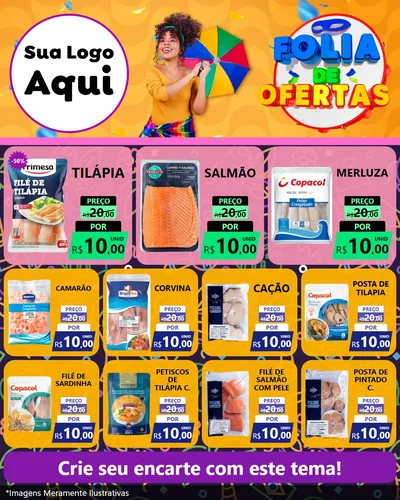 Modelo de Rede Social para Feed Instagram com o tema Folia de Ofertas para Peixaria
