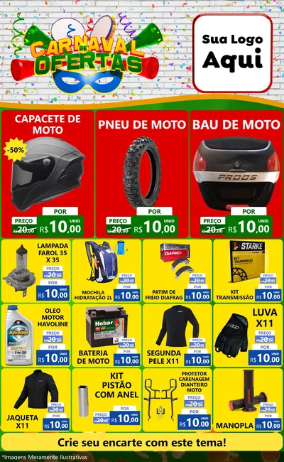 Modelo de Encarte para Encarte Grande com o tema Carnaval de Ofertas para Moto peças