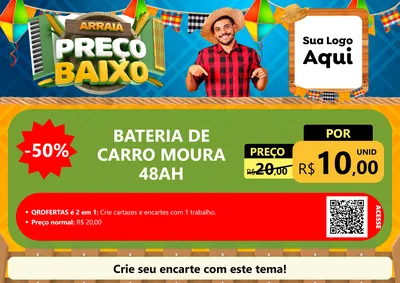 Modelo de Cartaz para Cartaz A4 Horizontal com o tema Arraiá de Preço Baixo - Junina para Baterias Elétricas