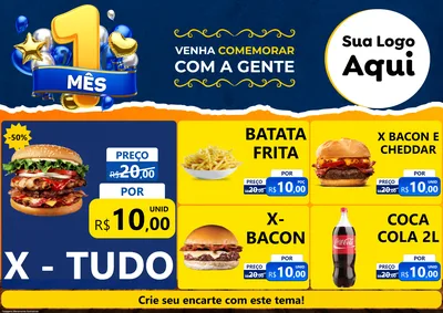 Modelo de Encarte para Encarte A4 Horizontal com o tema Um Mês de Aniversário para Hamburgueria