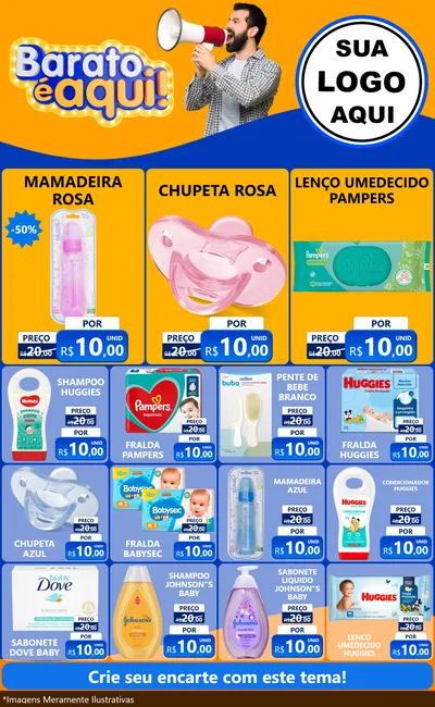 Modelo de Encarte para Encarte Grande com o tema Barato é aqui para Bebês