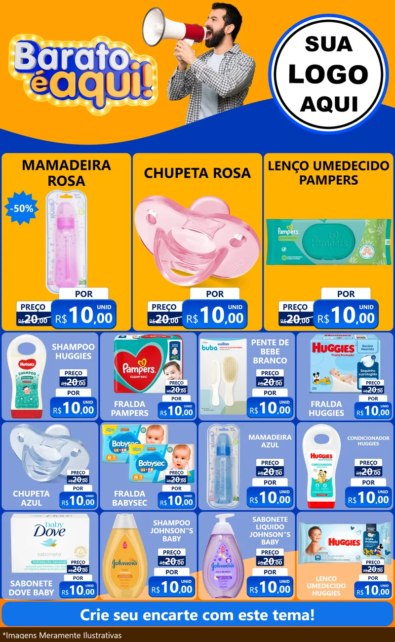 Modelo de Encarte para Encarte Grande com o tema Barato é aqui para Bebês