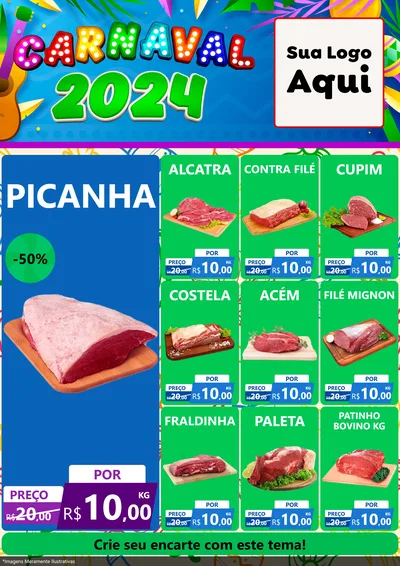 Modelo de Encarte para Encarte A4 Vertical com o tema Carnaval 2027 para Açougue