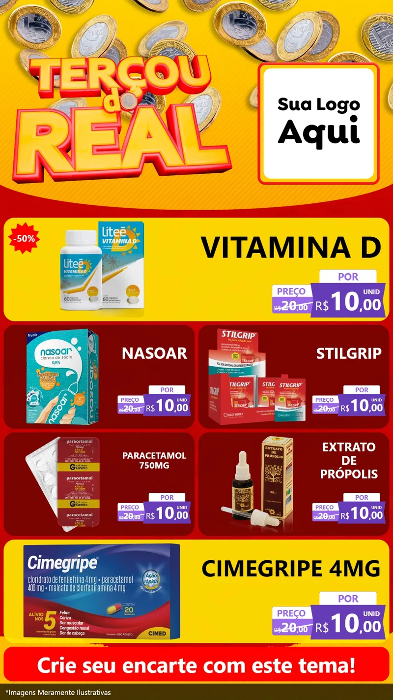 Modelo de TV para TV Vertical com o tema Terçou do Real para Farmácia