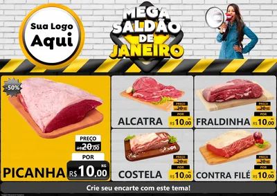 Modelo de Encarte para Encarte A4 Horizontal com o tema Mega Saldão de Janeiro para Açougue