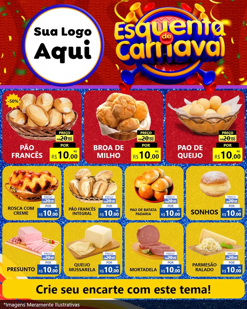 Modelo de Rede Social para Feed Instagram com o tema Esquenta de Carnaval para Padaria