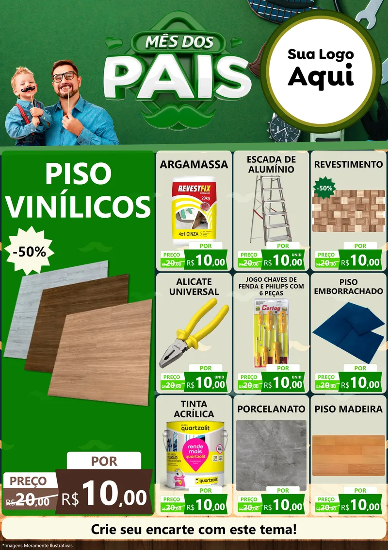 Modelo de Encarte para Encarte A4 Vertical com o tema Mês dos Pais para Material para Construção