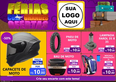 Modelo de Encarte para Encarte A4 Horizontal com o tema Férias com Grandes Ofertas para Moto peças
