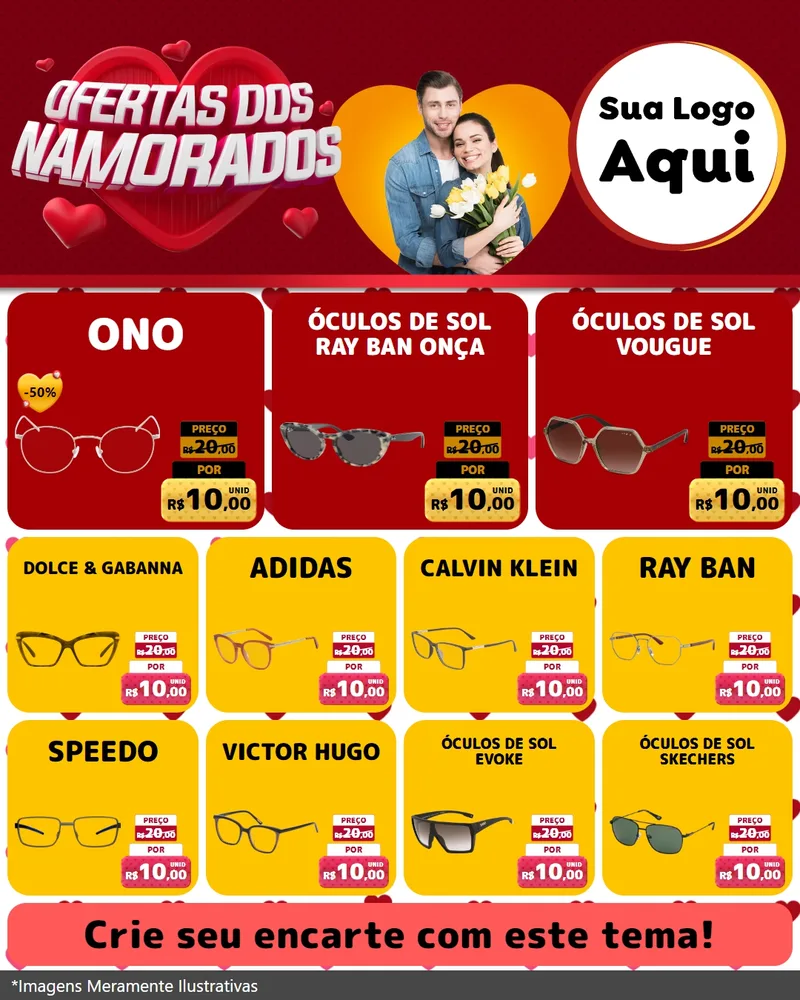 Modelo de Rede Social para Feed Instagram com o tema Ofertas Dos Namorados para Óticas