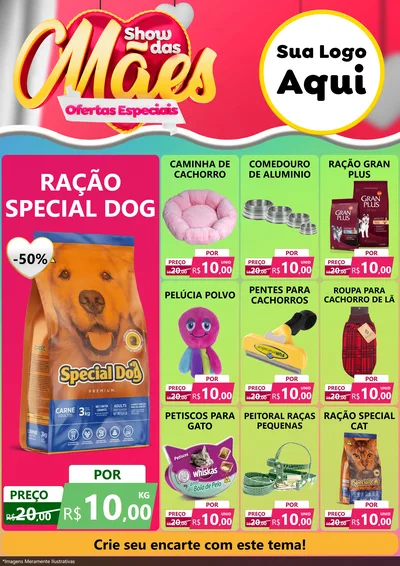 Modelo de Encarte para Encarte A4 Vertical com o tema Show das Mães - Ofertas Especiais para Pet Shop