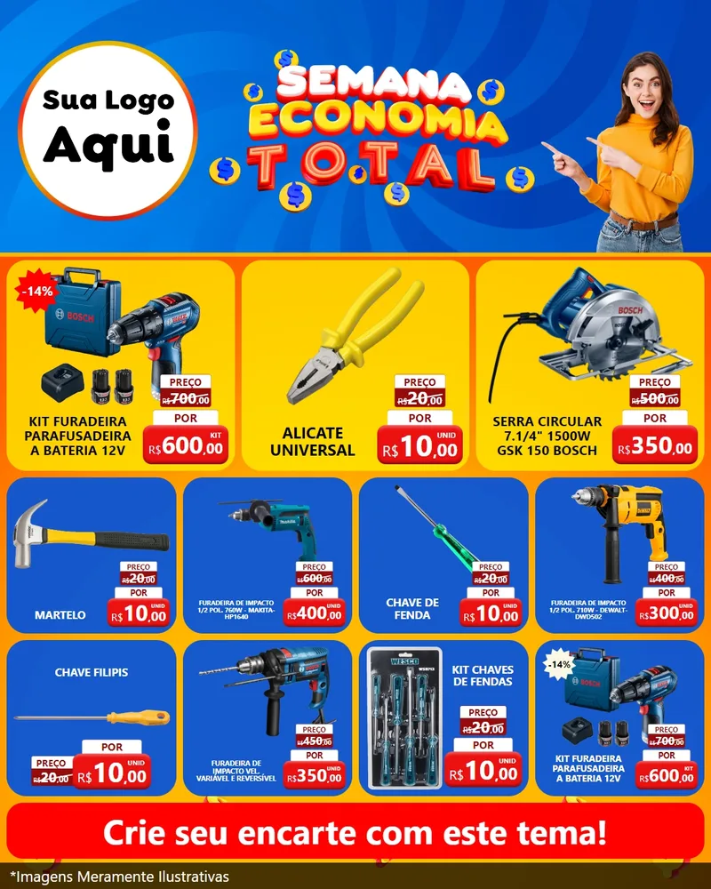Modelo de Rede Social para Feed Instagram com o tema Semana Economia Total para Maquinas e Ferramentas
