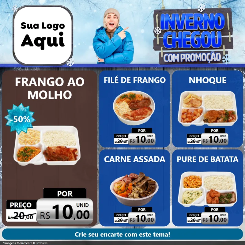Modelo de Rede Social para Feed Facebook com o tema Inverno Chegou Com Promoção para Restaurante