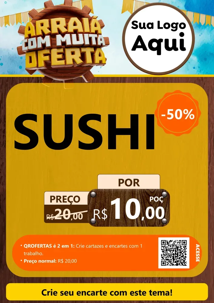 Modelo de Cartaz para Cartaz A4 Vertical com o tema Ofertas de São João - Junina para Comida japonesa