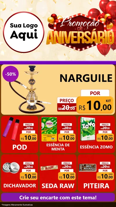 Modelo de Rede Social para Stories com o tema Promoção de Aniversário para Tabacaria