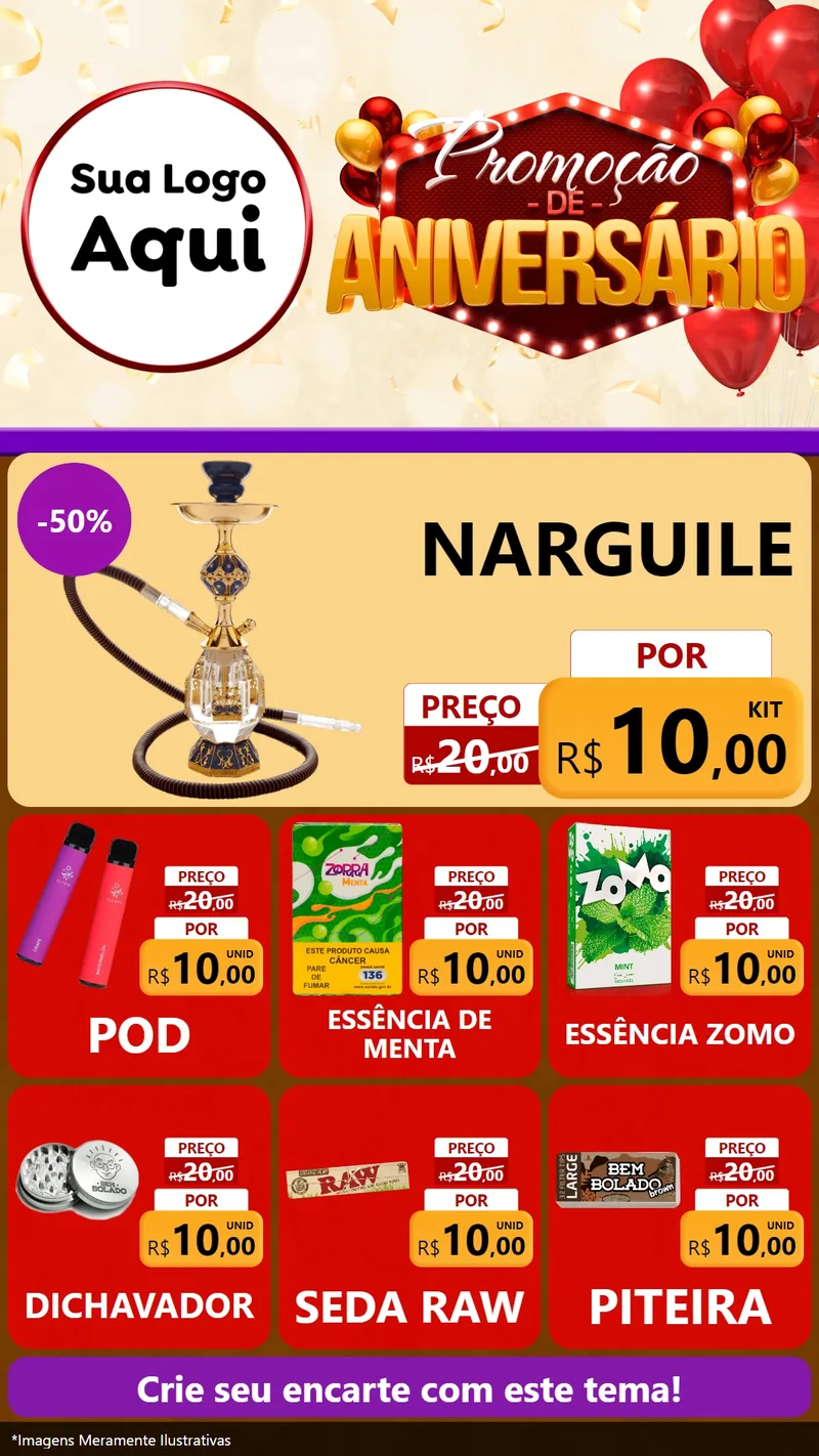 Modelo de Rede Social para Stories com o tema Promoção de Aniversário para Tabacaria