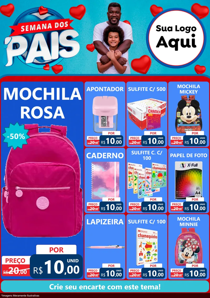 Modelo de Encarte para Encarte A4 Vertical com o tema Semana Dos Pais para Papelaria