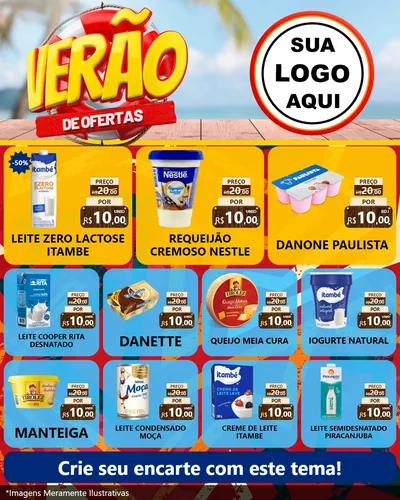 Modelo de Rede Social para Feed Instagram com o tema Verão de Ofertas para Frios e Laticínios