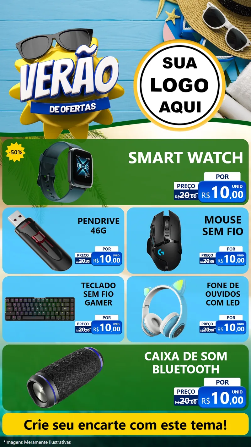 Modelo de TV para TV Vertical com o tema Verão de Ofertas para Informática