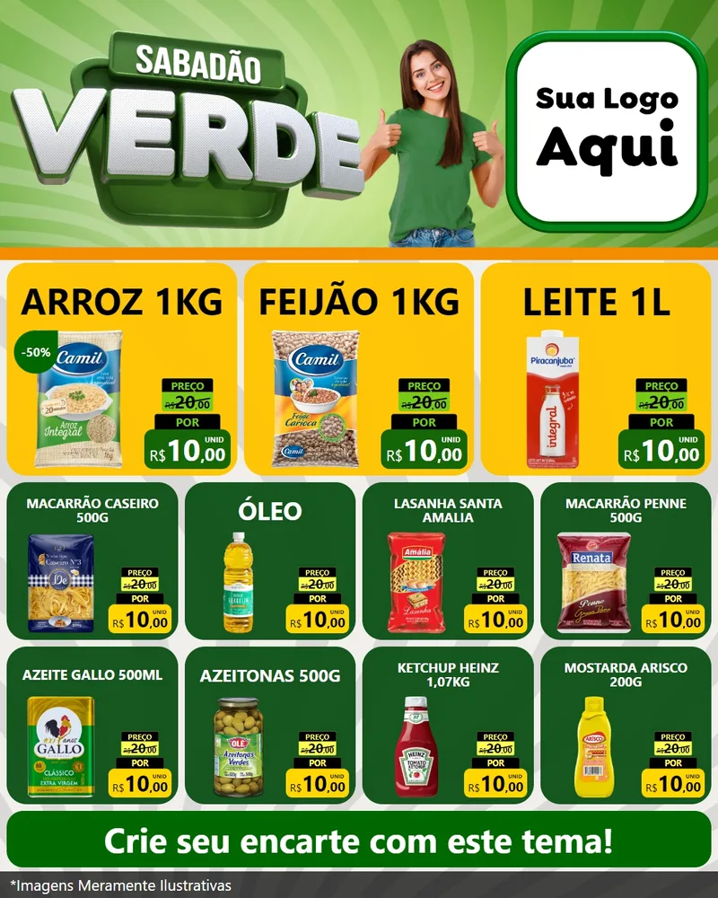 Modelo de Rede Social para Feed Instagram com o tema Sabadão Verde para Supermercado