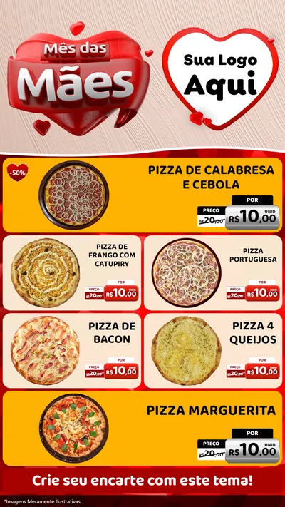 Modelo de TV para TV Vertical com o tema Mês das Mães para Pizzaria