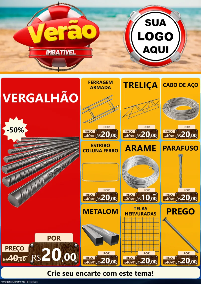 Modelo de Encarte para Encarte A4 Vertical com o tema Verão Imbatível para Ferragens