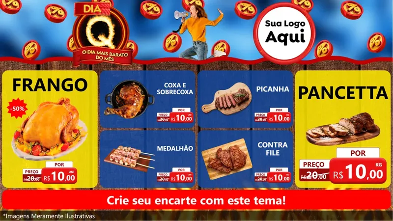 Modelo de TV para TV Horizontal com o tema Dia Q - O Dia Mais Barato Do Mês para Assados