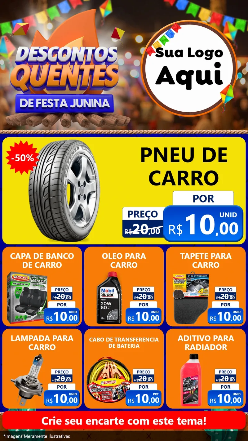 Modelo de Rede Social para Stories com o tema Descontos Quentes de Festa Junina para Auto peças