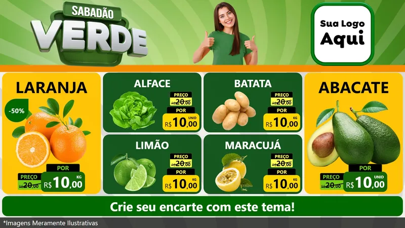 Modelo de TV para TV Horizontal com o tema Sabadão Verde para Hortifrúti