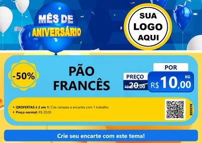 Modelo de Cartaz para Cartaz A4 Horizontal com o tema Mês de Aniversário para Padaria