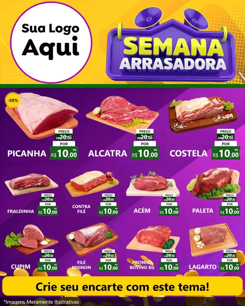 Modelo de Rede Social para Feed Instagram com o tema Semana Arrasadora para Açougue