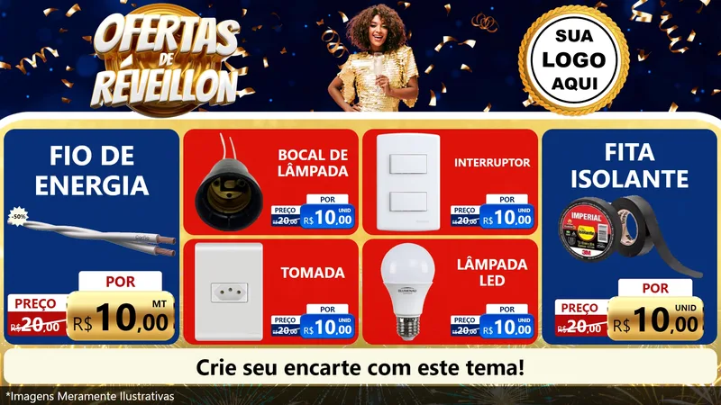 Modelo de TV para TV Horizontal com o tema Ofertas de Réveillon para Materiais Elétricos