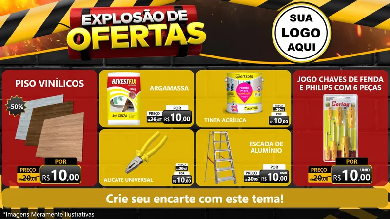 Modelo de TV para TV Horizontal com o tema Explosão de Ofertas para Material para Construção