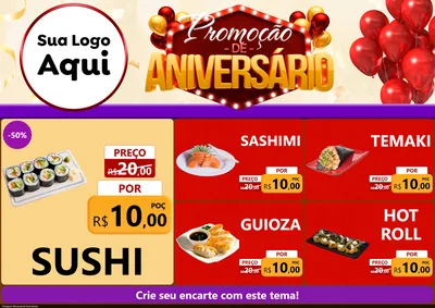Modelo de Encarte para Encarte A4 Horizontal com o tema Promoção de Aniversário para Comida japonesa