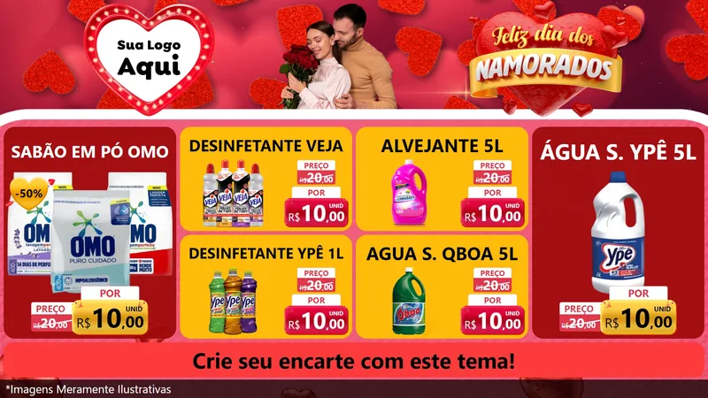 Modelo de TV para TV Horizontal com o tema Feliz Dia Dos Namorados para Produtos de Limpeza