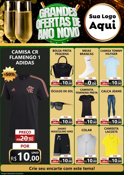 Modelo de Encarte para Encarte A4 Vertical com o tema Grandes Ofertas de Ano Novo para Roupas e acessórios