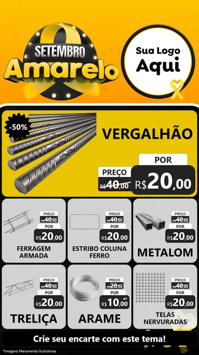 Modelo de Rede Social para Stories com o tema Setembro Amarelo para Ferragens