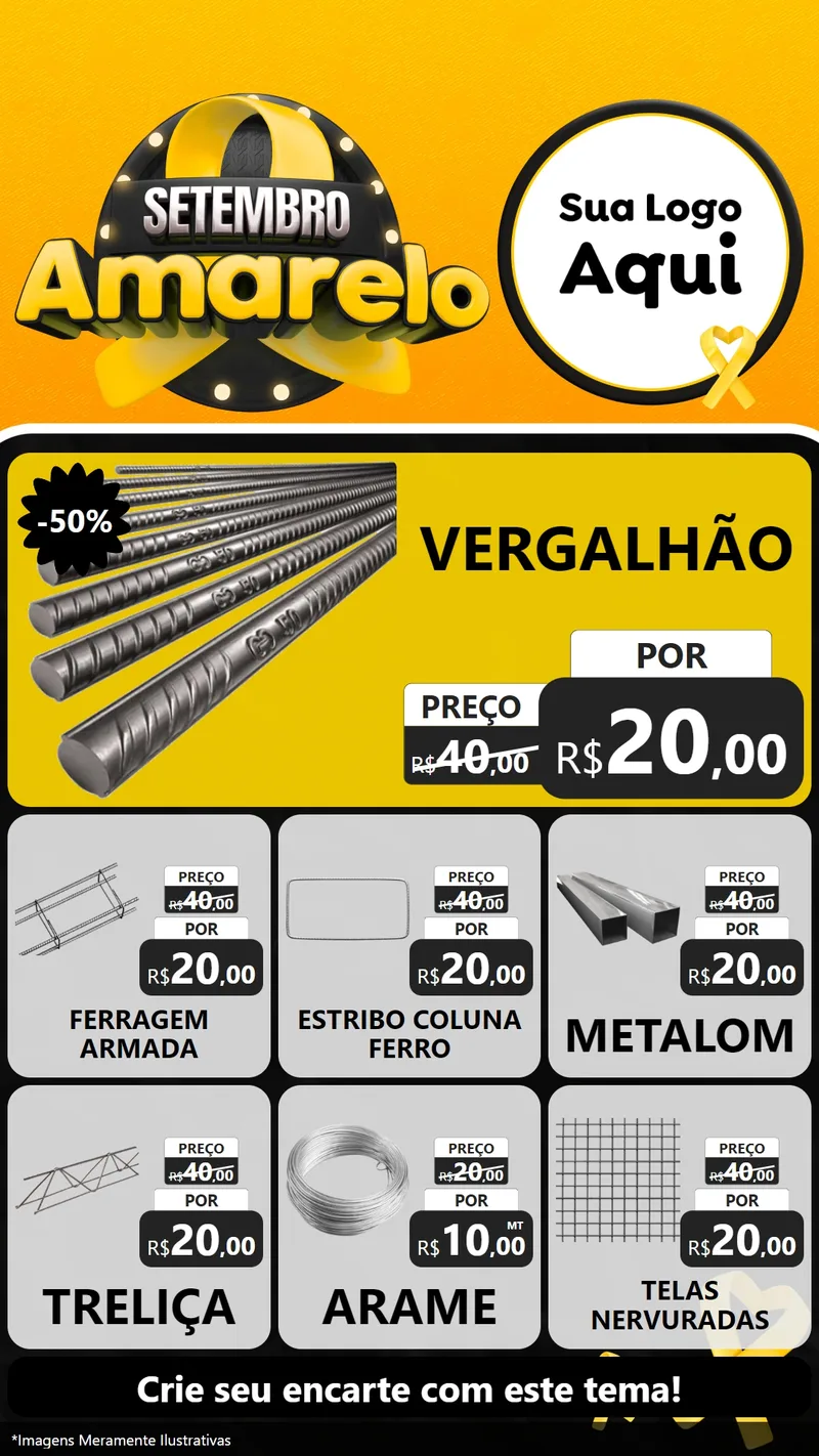Modelo de Rede Social para Stories com o tema Setembro Amarelo para Ferragens