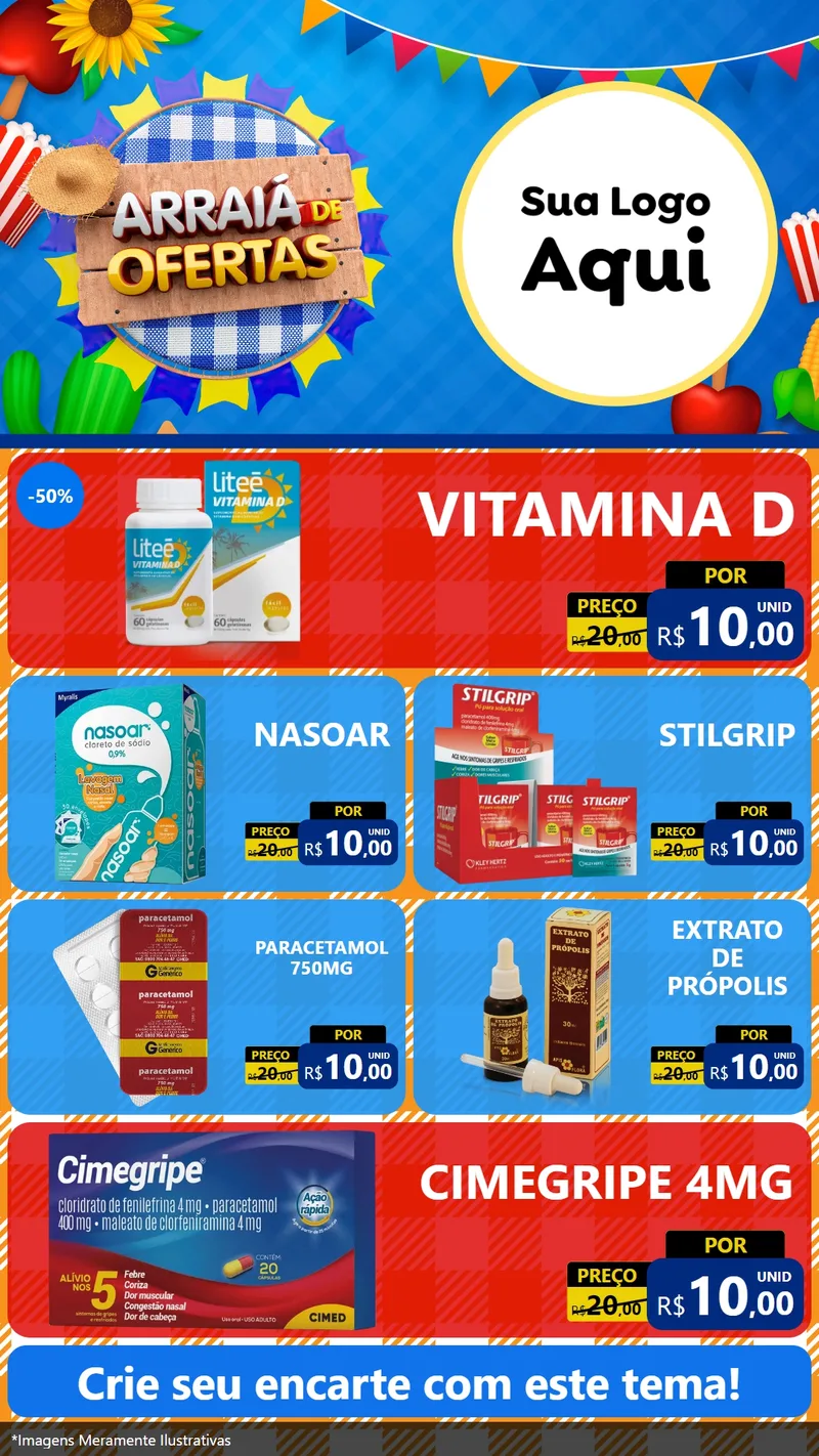 Modelo de TV para TV Vertical com o tema Arraiá de Ofertas para Farmácia
