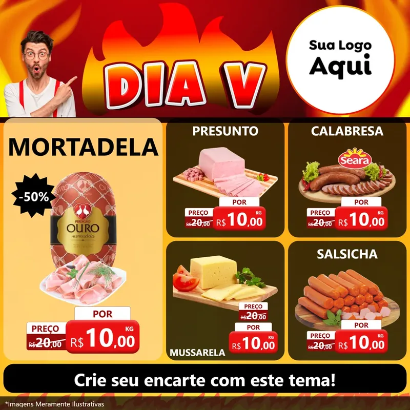 Modelo de Rede Social para Feed Facebook com o tema Dia V para Frios e Laticínios
