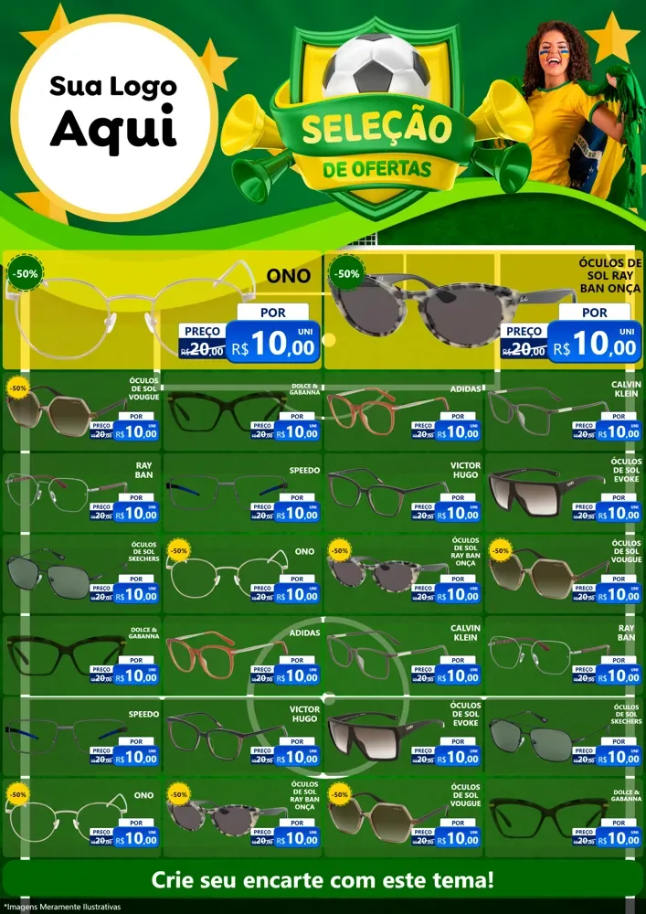 Modelo de Encarte para Encarte A4 Vertical com o tema Seleção de Ofertas - Copa para Óticas