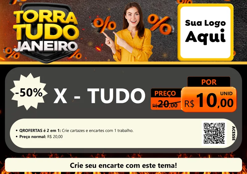 Modelo de Cartaz para Cartaz A4 Horizontal com o tema Torra Tudo Janeiro para Hamburgueria