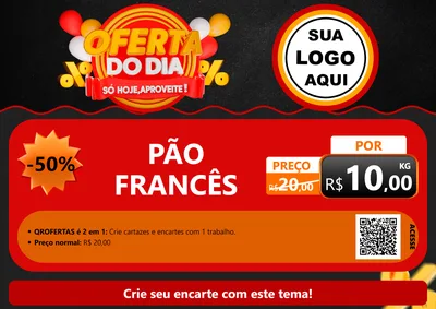 Modelo de Cartaz para Cartaz A4 Horizontal com o tema Oferta do Dia - Só hoje, Aproveite! para Padaria