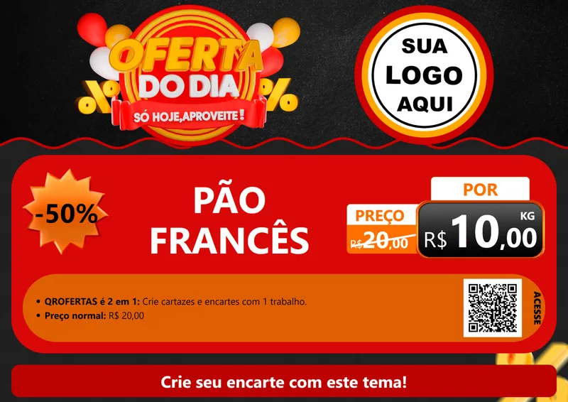 Modelo de Cartaz para Cartaz A4 Horizontal com o tema Oferta do Dia - Só hoje, Aproveite! para Padaria