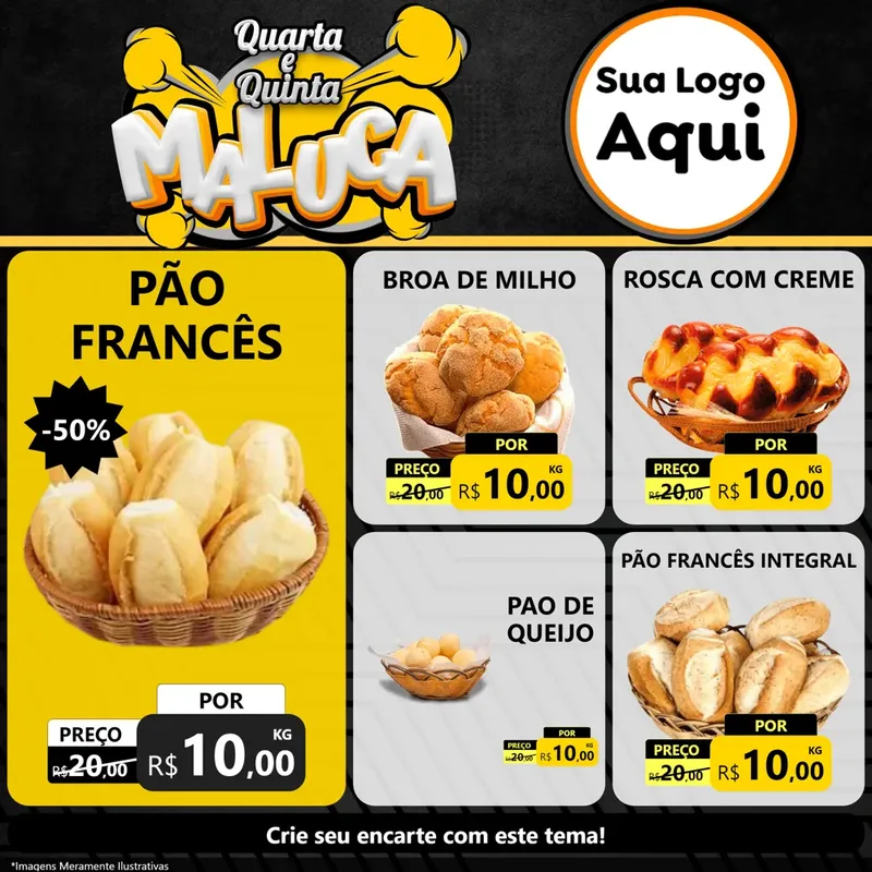 Modelo de Rede Social para Feed Facebook com o tema Quarta e Quinta Maluca para Padaria